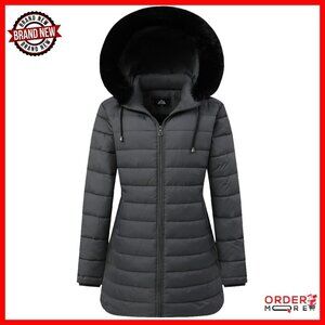 Women's Waterproof Long Down Jacket Hooded Puffer Coat Winter Warm